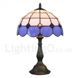 Diameter 30cm (12 inch) Handmade Rustic Retro Stained Glass Table Lamp Mesh Pattern Shade Light Purple Edge Bedroom Living Room Dining Room