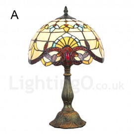 Diameter 30cm (12 inch) Handmade Rustic Retro Stained Glass Table Lamp Colorful Pattern Shade Bedroom Living Room Dining Room