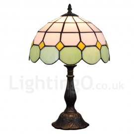 Diameter 30cm (12 inch) Handmade Rustic Retro Stained Glass Table Lamp Mesh Pattern Shade Light Green Edge Bedroom Living Room Dining Room