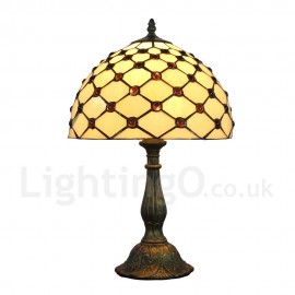 Diameter 30cm (12 inch) Handmade Rustic Retro Stained Glass Table Lamp Mesh Pattern Shade Bedroom Living Room Dining Room