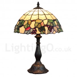 Diameter 30cm (12 inch) Handmade Rustic Retro Stained Glass Table Lamp Grape Pattern Shade Bedroom Living Room Dining Room