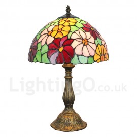 Diameter 30cm (12 inch) Handmade Rustic Retro Stained Glass Table Lamp Colorful Flower Pattern Shade Bedroom Living Room Dining Room