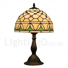 Diameter 30cm (12 inch) Handmade Rustic Retro Stained Glass Table Lamp Mesh Pattern Shade Bedroom Living Room Dining Room