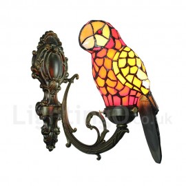 Stained Glass Wall Light Glass Parrot Shade Handmade Rustic Retro Bedroom Living Room Dining Room Light