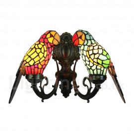 Stained Glass Wall Light Glass Parrot Shade Handmade Rustic Retro Bedroom Living Room Dining Room Light 2 Lights