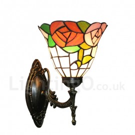 Diameter 20cm (8 inch) Handmade Rustic Retro Stained Glass Wall Light Colorful Flowers Pattern Shade Bedroom Living Room Dining Room