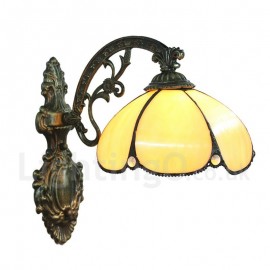 Diameter 20cm (8 inch) Handmade Rustic Retro Stained Glass Wall Light Golden Shade Bedroom Living Room Dining Room