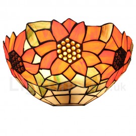 Diameter 30cm (12 inch) Handmade Rustic Retro Stained Glass Wall Light Sunflower Pattern Shade Bedroom Living Room Dining Room