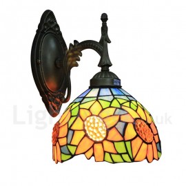 Diameter 20cm (8 inch) Handmade Rustic Retro Stained Glass Wall Light Sunflower Pattern Shade Bedroom Living Room Dining Room