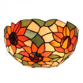 Diameter 30cm (12 inch) Handmade Rustic Retro Stained Glass Wall Light Sunflower Pattern Shade Bedroom Living Room Dining Room