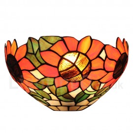 Diameter 30cm (12 inch) Handmade Rustic Retro Stained Glass Wall Light Sunflower Pattern Shade Bedroom Living Room Dining Room