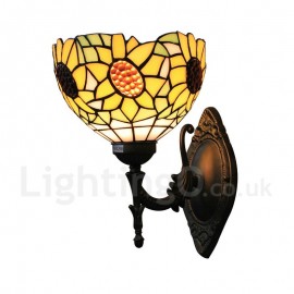 Diameter 20cm (8 inch) Handmade Rustic Retro Stained Glass Wall Light Sunflower Pattern Shade Bedroom Living Room Dining Room