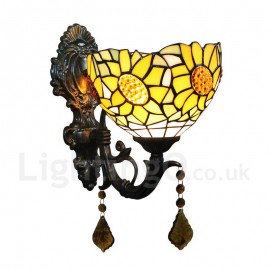 Diameter 20cm (8 inch) Handmade Rustic Retro Stained Glass Wall Light Sunflower Pattern Shade Bedroom Living Room Dining Room