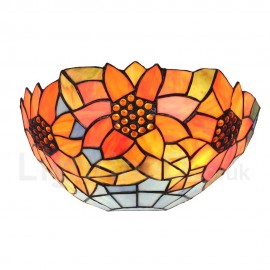 Diameter 30cm (12 inch) Handmade Rustic Retro Stained Glass Wall Light Sunflower Pattern Shade Bedroom Living Room Dining Room