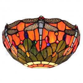 Diameter 30cm (12 inch) Handmade Rustic Retro Stained Glass Wall Light Dragonfly Pattern Shade Bedroom Living Room Dining Room