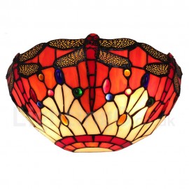 Diameter 30cm (12 inch) Handmade Rustic Retro Stained Glass Wall Light Dragonfly Pattern Shade Bedroom Living Room Dining Room