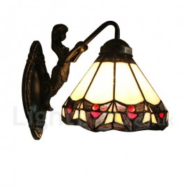 Diameter 20cm (8 inch) Handmade Rustic Retro Stained Glass Wall Light Colorful Pattern Shade Mermaid Carrying Lantern Bedroom Living Room Dining Room