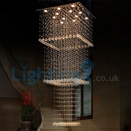 Modern Contemporary Chandelier Flush mount LED Pendant Fixture Crystal Rain Drop Light for High Ceiling Living Room Hotel Hallway Foyer Entry Way Romantic Wedding Building