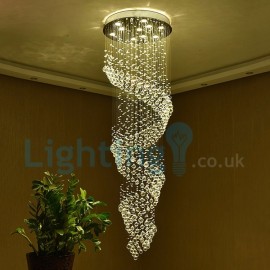 Modern Contemporary Chandelier Flush mount LED Pendant Fixture Crystal Rain Drop Light for High Ceiling Living Room Hotel Hallway Foyer Entry Way Romantic Wedding Building