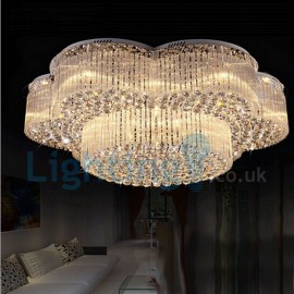 Modern Contemporary Chandelier Flush mount LED Pendant Fixture Crystal Rain Drop Light for High Ceiling Living Room Hotel Hallway Foyer Entry Way Romantic Wedding Building