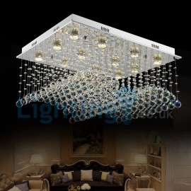 Modern Contemporary Chandelier Flush mount LED Pendant Fixture Crystal Rain Drop Light for High Ceiling Living Room Hotel Hallway Foyer Entry Way Romantic Wedding Building