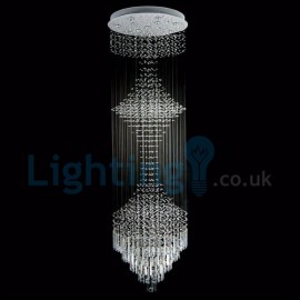 Modern Contemporary Chandelier Flush mount LED Pendant Fixture Crystal Rain Drop Light for High Ceiling Living Room Hotel Hallway Foyer Entry Way Romantic Wedding Building