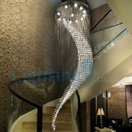 Modern Contemporary Chandelier Flush mount LED Pendant Fixture Crystal Rain Drop Light for High Ceiling Living Room Hotel Hallway Foyer Entry Way Romantic Wedding Building