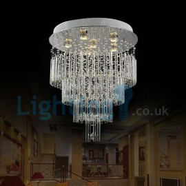 Modern Contemporary Chandelier Flush mount LED Pendant Fixture Crystal Rain Drop Light for High Ceiling Living Room Hotel Hallway Foyer Entry Way Romantic Wedding Building