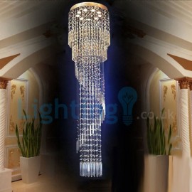 Modern Contemporary Chandelier Flush mount LED Pendant Fixture Crystal Rain Drop Light for High Ceiling Living Room Hotel Hallway Foyer Entry Way Romantic Wedding Building