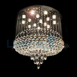 Modern Contemporary Chandelier Flush mount LED Pendant Fixture Crystal Rain Drop Light for High Ceiling Living Room Hotel Hallway Foyer Entry Way Romantic Wedding Building