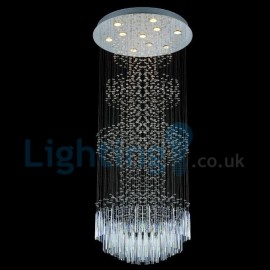 Modern Contemporary Chandelier Flush mount LED Pendant Fixture Crystal Rain Drop Light for High Ceiling Living Room Hotel Hallway Foyer Entry Way Romantic Wedding Building