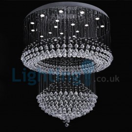 Modern Contemporary Chandelier Flush mount LED Pendant Fixture Crystal Rain Drop Light for High Ceiling Living Room Hotel Hallway Foyer Entry Way Romantic Wedding Building