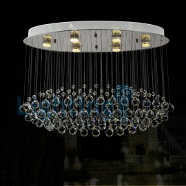 Modern Contemporary Chandelier Flush mount LED Pendant Fixture Crystal Rain Drop Light for High Ceiling Living Room Hotel Hallway Foyer Entry Way Romantic Wedding Building