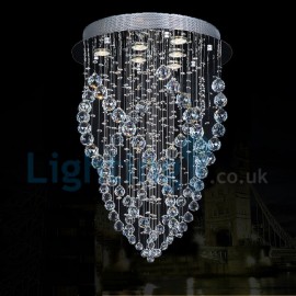 Modern Contemporary Chandelier Flush mount LED Pendant Fixture Crystal Rain Drop Light for High Ceiling Living Room Hotel Hallway Foyer Entry Way Romantic Wedding Building