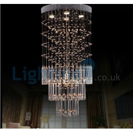 Modern Contemporary Chandelier Flush mount LED Pendant Fixture Crystal Rain Drop Light for High Ceiling Living Room Hotel Hallway Foyer Entry Way Romantic Wedding Building