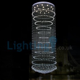 Modern Contemporary Chandelier Flush mount LED Pendant Fixture Crystal Rain Drop Light for High Ceiling Living Room Hotel Hallway Foyer Entry Way Romantic Wedding Building