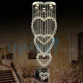 Modern Contemporary Chandelier Flush mount LED Pendant Fixture Crystal Rain Drop Light for High Ceiling Living Room Hotel Hallway Foyer Entry Way Romantic Wedding Building