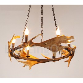 6 Light Rustic Ring Antler Chandelier for Living Room, Dining Room, Bedroom, Shop, Cafes, Bar