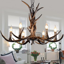 6 Light Rustic Artistic Retro Antler Black Vintage Chandelier for Living Room, Dining Room, Bedroom, Shop, Cafes, Bar