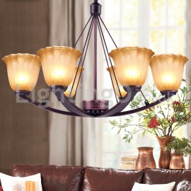 Rustic 6 bulbs Glass Lamp shade Stainless Chandelier Living Room Bedroom Restaurant Showroom Hotel