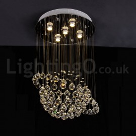 Modern Contemporary Chandelier Flush mount LED Pendant Fixture Crystal Rain Drop Light for High Ceiling Living Room Hotel Hallway Foyer Entry Way Romantic Wedding Building