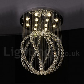 Modern Contemporary Chandelier Flush mount LED Pendant Fixture Crystal Rain Drop Light for High Ceiling Living Room Hotel Hallway Foyer Entry Way Romantic Wedding Building