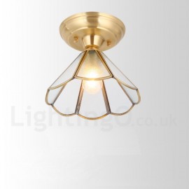 Pure Brass LED Rustic / Lodge Nordic Style Flush Mount Ceiling Light with Glass Shade for Bathroom, Living Room, Study, Kitchen,