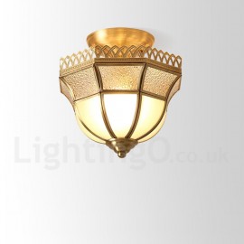 Pure Brass LED Rustic / Lodge Nordic Style Flush Mount Ceiling Light with Glass Shade for Bathroom, Living Room, Study, Kitchen,