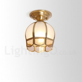 Pure Brass LED Rustic / Lodge Nordic Style Flush Mount Ceiling Light with Glass Shade for Bathroom, Living Room, Study, Kitchen,