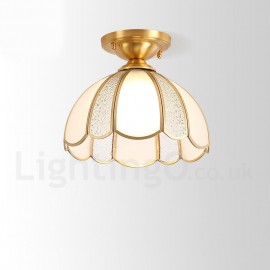 Pure Brass LED Rustic / Lodge Nordic Style Flush Mount Ceiling Light with Glass Shade for Bathroom, Living Room, Study, Kitchen,