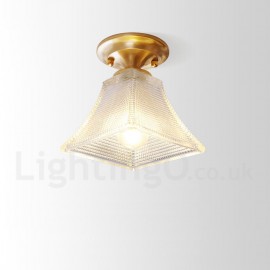 Pure Brass LED Rustic / Lodge Nordic Style Flush Mount Ceiling Light with Glass Shade for Bathroom, Living Room, Study, Kitchen,