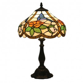 European Retro 12 inch Handmade Stained Glass Table Lamp Rose Flower Pattern Living Room Bedroom Study Room 1 Lamp