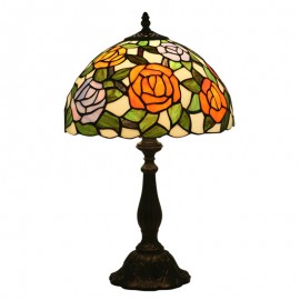 Rose Flower Design 12 inch Handmade Stained Glass Table Lamp Living Room Bedroom Study Room