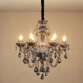 6 Lights Retro Grey Colour K9 Crystal Candle Large Chandelier